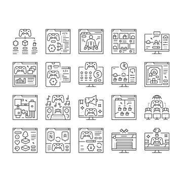 Game development computer icons set vector Illustrazione stock