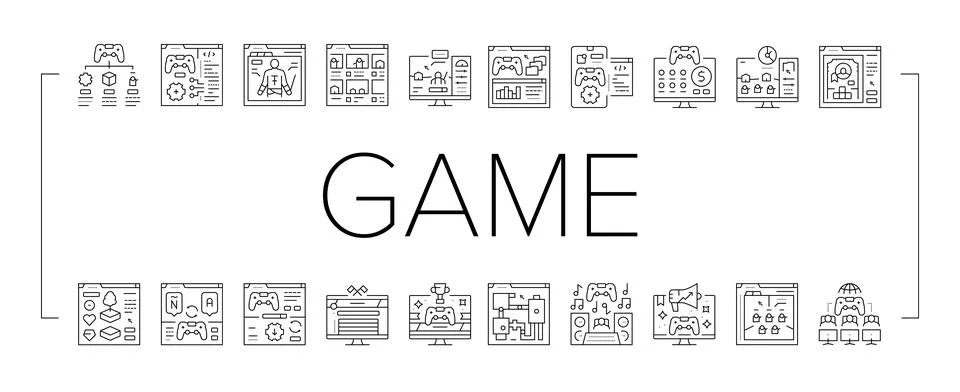Game development computer icons set vector Illustrazione stock