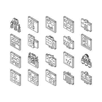 Game development computer isometric icons set vector 스톡 일러스트
