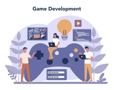 Game development concept. Creative process of a computer video Stock Illustration