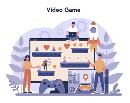 Game development concept. Creative process of a computer video Stock Illustration