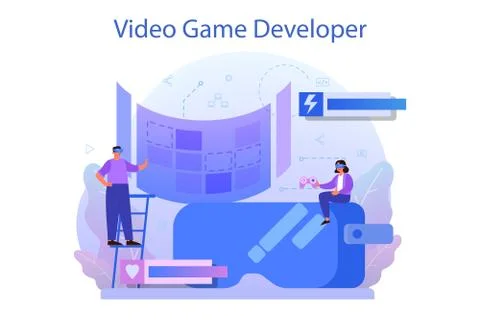 Game development concept. Creative process of a computer Stock Illustration