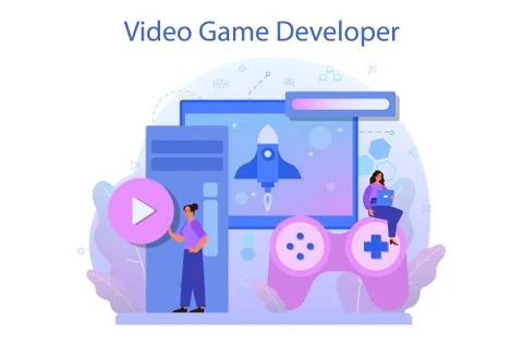 Game development concept. Creative process of a computer Stock Illustration