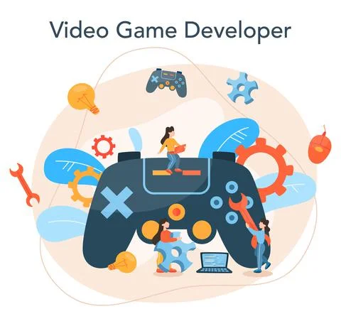 Game development concept. Creative process of a computer video game Stock Illustration