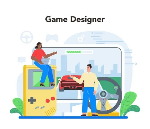 Game development concept. Creative process of a computer video Stock Illustration