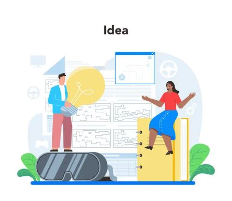 Game development concept. Creative process of a computer video Stock Illustration