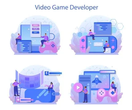 Game development concept set. Creative process of a computer Stock Illustration