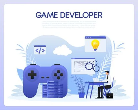 Game development. Digital simulation. Video games programming. Vector イラスト素材