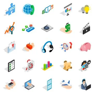 Game development icons set, isometric style Illustrazione stock