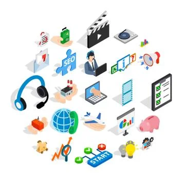 Game development icons set, isometric style Illustrazione stock