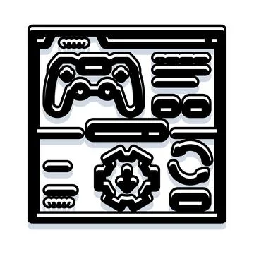 Game development interface with controller and gear settings Stock Illustration
