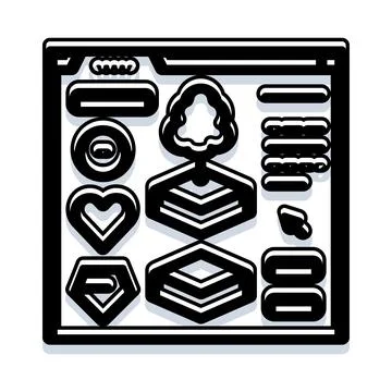 Game development interface with various asset components Stockillustratie