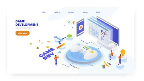 Game development, landing page design, website banner vector template. Gaming Stock Illustration