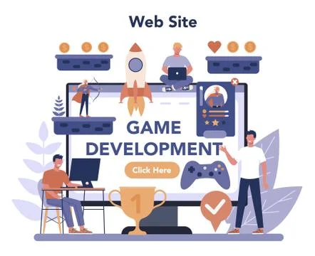 Game development online service or platform set. Creative process イラスト素材