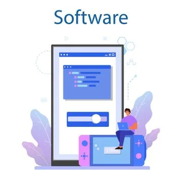 Game development online service or platform. Creative process 库存插图