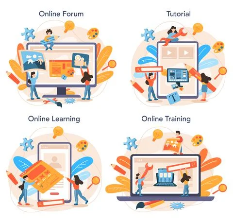 Game development online service or platform set. Creative process Illustrazione stock