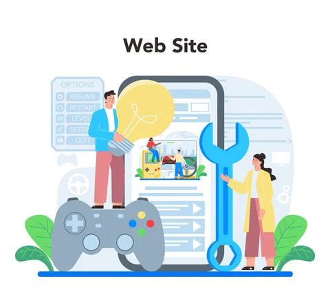 Game development online service or platform. Creative process Illustrazione stock