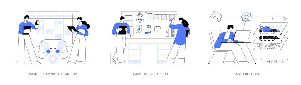 Game development process abstract concept vector illustrations. Illustrazione stock
