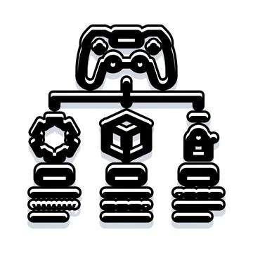 Game development process icons with controller Stockillustratie