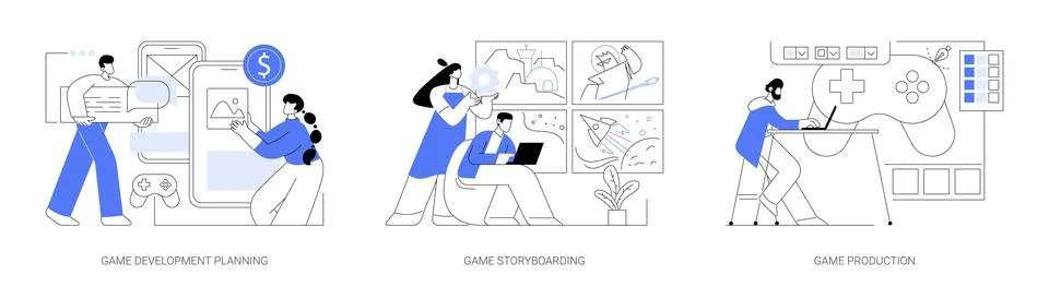 Game development process isolated cartoon vector illustrations se Illustrazione stock