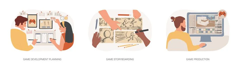 Game development process isolated cartoon vector illustrations se Stock Illustration