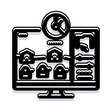Game development process workflow on computer monitor 스톡 일러스트
