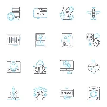 Game development sector linear icons set. Code, Graphics, Animation, Design Stock Illustration