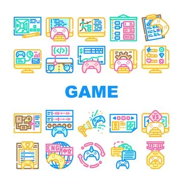 Game development software icons set vector 스톡 일러스트