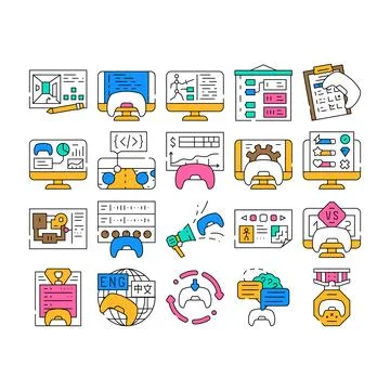 Game development software icons set vector Stockillustratie