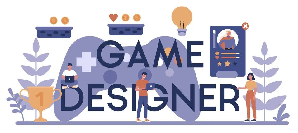 Game development typographic header concept. Creative process Stock Illustration