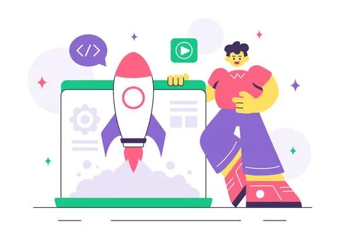 Game Development Vector Illustration Featuring Games, Digital Technology, P.. Stock Illustration