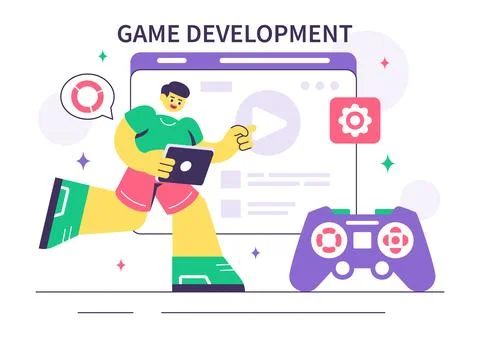 Game Development Vector Illustration Featuring Games, Digital Technology, P.. イラスト素材