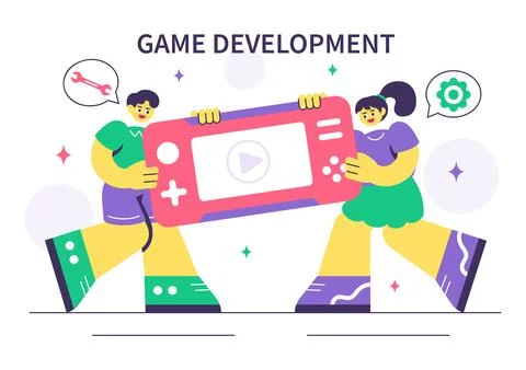 Game Development Vector Illustration Featuring Games, Digital Technology, P.. Stock Illustration