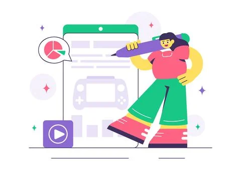 Game Development Vector Illustration Featuring Games, Digital Technology, P.. 스톡 일러스트