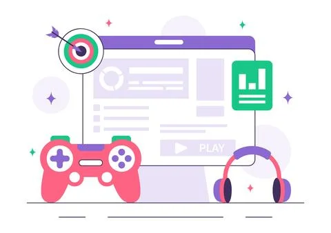 Game Development Vector Illustration Featuring Games, Digital Technology, P.. Stock Illustration