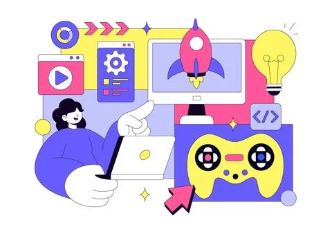 Game Development Vector Illustration Featuring Games, Digital Technology, P.. 스톡 일러스트