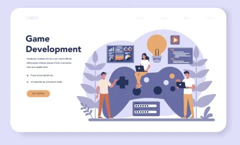 Game development web banner or landing page. Creative process Stock Illustration