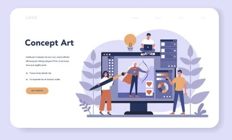 Game development web banner or landing page. Creative process Stock Illustration