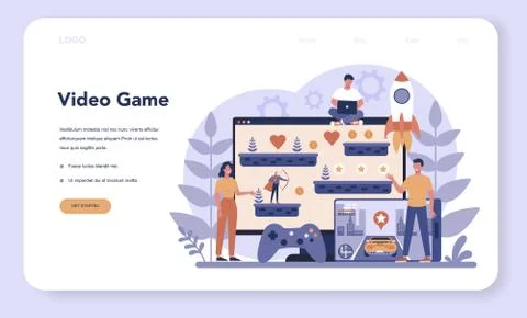 Game development web banner or landing page. Creative process Stock Illustration