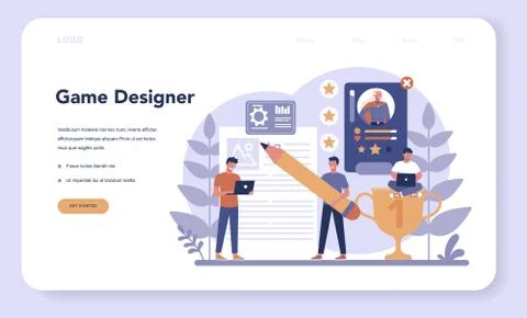 Game development web banner or landing page. Creative process Stock Illustration