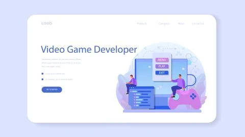 Game development web banner or landing page. Creative process イラスト素材