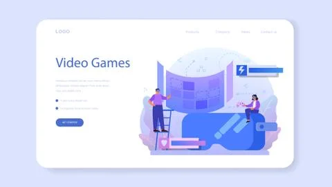 Game development web banner or landing page. Creative process 스톡 일러스트