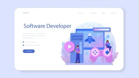 Game development web banner or landing page. Creative process イラスト素材