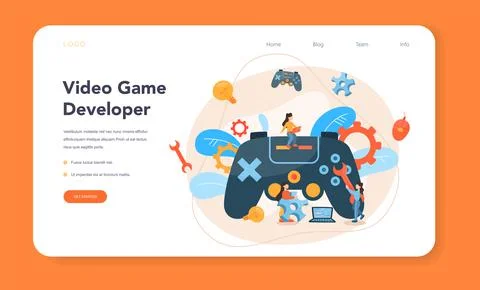 Game development web banner or landing page. Creative process Stock Illustration