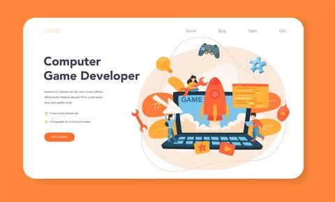 Game development web banner or landing page. Creative process Stock Illustration