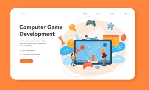 Game development web banner or landing page. Creative process Stock Illustration