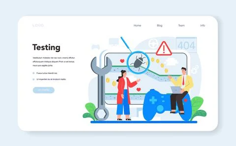 Game development web banner or landing page. Creative process 스톡 일러스트