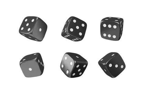 Game dice view from different angles realistic 3d vector icons set, black cube Stock Illustration