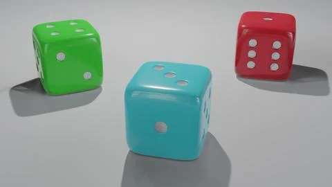 Game Dice on White Table. 3D illustration. 8k Resolution Stock Illustration