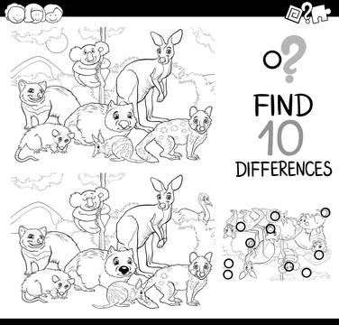 Game of differences with animals Black and White Cartoon Illustration of F... Stock Photos